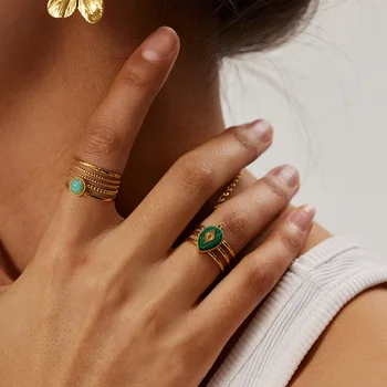 Modni masivni otvoreni prsten od nehrđajućeg čelika za žene sa zelenim omotom, suzdržani nježne ženske ukrase za zaruka