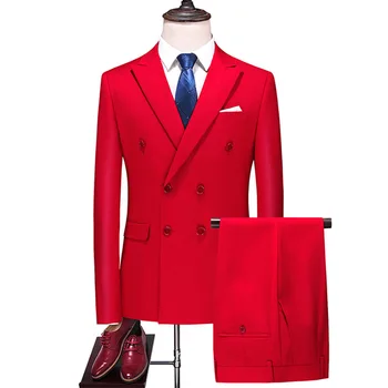 Modni muško odijelo 2023 godine s двубортным igle, crvena, crna, 2 predmeta (sportska jakna + hlače) Vjenčanje kit, приталенный odijelo Homme