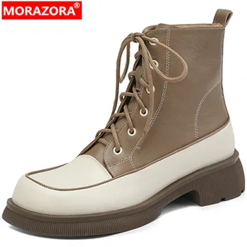 MORAZORA/novost 2023 godine; cipele s platformom i debelom prosjeku petama; ženske čizme od prave kože čipka-up; sezona jesen-zima; boots