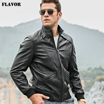 Muška jakna od prave kože klasična okus, muška мотоциклетная jaknu od ovčje kože od prave kože nappa sa стоячим ovratnik, kaput