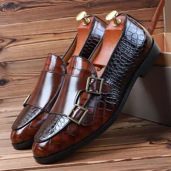 Muška klasična casual cipele od mikrovlakana pod krokodil kožu, gospodo лоферы za zurke i vjenčanja s kopčom, natikače, muške cipele na ravne cipele za vožnju