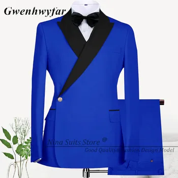 Muška odijela Kraljevske plave boje Gwenhwyfar 2023, Šivana po mjeri Crni Blazer s Lapels i bočne tipke, Hlače Dobre kvalitete, Muške Svečane Odijelo