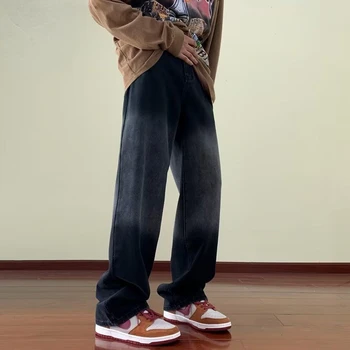 Muška traper hlače Svakodnevne berba izravne korejski modni ulične hlače High Street, američki stil, široku traper hlače D12