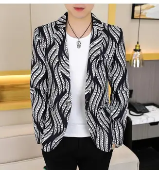 Muški blazer Slim Fit, jesenski noviteti visoke kvalitete, korejski stil, prugasti print, dugi rukav, vjenčanja odijelo, jakna, kaput, svakodnevni muška odjeća