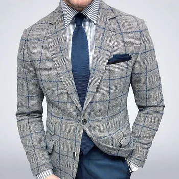 Muški blazer u talijanskom stilu, casual muško odijelo u kavez, jaknu s nazubljenom лацканом, punomasno checkered vjenčanje kaput za prom