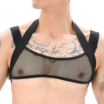 Muško seksualno BDSM - -rublje za homoseksualce, mrežica top na elastičnih бретелях, skraćeno top s otvorenim vratom, svezana, tijelo, ramena, grudi, erotska odijelo