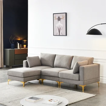 Namještaj za dnevni boravak Moderni kauč za odmor L-oblika od sive tkanine