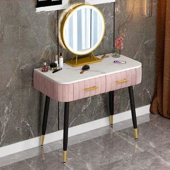 Namještaj za spavaće sobe s ogledalom, Toaletni stol, Mramorni Komoda, Luksuzno Stolica za make-up S led ogledalo, Komoda 80/100/120 cm