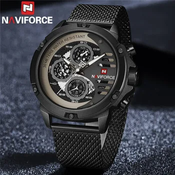 NAVIFORCE Muški ručni sat Sportske Klasični muški satovi su Najbolji brand luksuznih Originalni vojni mrežaste kvarc muški sat od nehrđajućeg čelika 9110