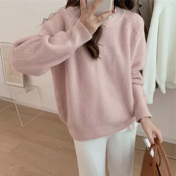 Nježne mliječne pulover u korejskom stilu, ženska jesensko-zimski novost 2022, Slobodna odjeća s okruglog izreza, pletene top
