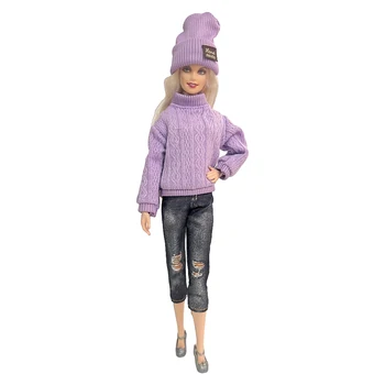 NK/Set od 3 predmeta ljubičaste boje, šešir, džemper, traperice za lutke 1/6, modernu odjeću za Barbie lutke pribor, dječje igračke