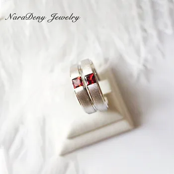 Nova moda, srebro 925 sterling, pravokutni Vintage par prstenova sa crveno rubin, CZ, nakit, prsten, veleprodaja, pokloni za stranke