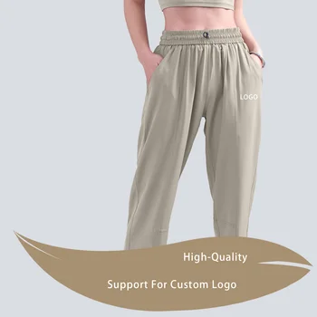 Nove hlače za fitness breskve boje sa visokim strukom, ženske slobodne svakodnevne sunčane sportske hlače s tie