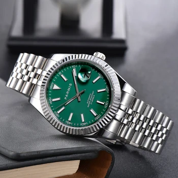 Novi luksuzni muški sat Parnis sa zelenim dial 39,5 mm, kalendar, Miyota mehanizam 8215, automatski mehanički ručni sat za muškarce, dar
