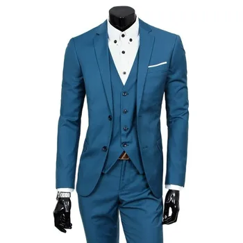 Novi muško odijelo od 3 predmeta, business casual stil na dvije zakopčane, pogodan za svadbene gozbe i večernjih haljina, jakna, prsluk s hlačama