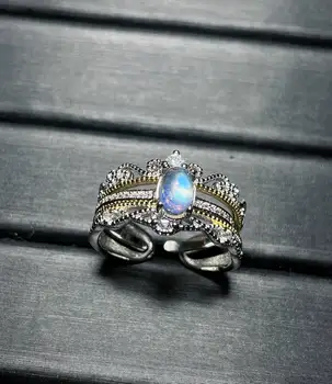 Novi prsten od čistog srebra S925 uzorka s prirodnim indijskog lunarni kamen, винтажное fascinantno prsten sa živim dizajnom bez optimiziran glavni kamen