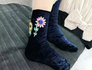 Novo, moderan visokokvalitetni baršun čarape s dva бриллиантовыми bojama i šljokicama, ženske zimske baršun čarape s nap