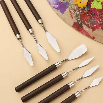 Nož za crtanje uljem, 7 predmeta, skup мастихинов od nehrđajućeg čelika, pribor za crtanje uljem s drvenom drškom, Platno, akril