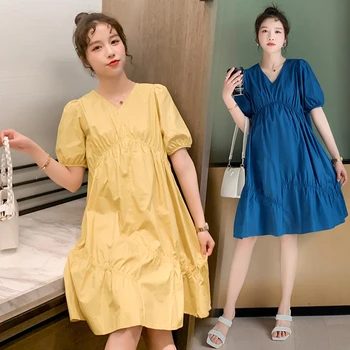 O42749 # Haljina za trudnice, haljina je trapeznog oblika, moderan korejski haljina za mame, ljetna haljina za trudnice srednje dužine