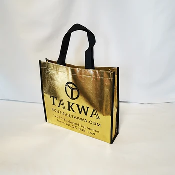 Običaj Shopping torbe od netkanog materijala sa zlatnim laserom s ručkom, Luksuzna metalni torba-тоут s logotipom, tiskana Logo za poklon pakiranja odjeće