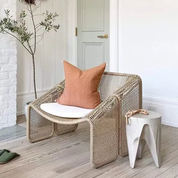 Običaj skandinavski ulični kauč s vijčanim užetom od ratana, casual dizajn vrt, vodootporan lijeni stolica za odmor na balkonu, model namještaja za dom