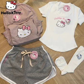 Odjeća Sanrio Hello Kitty, Sportske Kratke hlače, Tanke Majice, Ženske Slatka Vrhovima U Korejskom Stilu, Kratke Hlače Y2k, Setove za ljetne odjeće