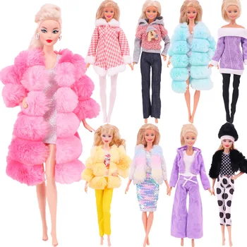 Odjeća za lutke Barbie, плюшевое kaput, seksi haljina, kratko krzno-kožni prsluk za lutke Barbie 11,5 cm, pribor za Barbie lutke, casual odjeća, pokloni