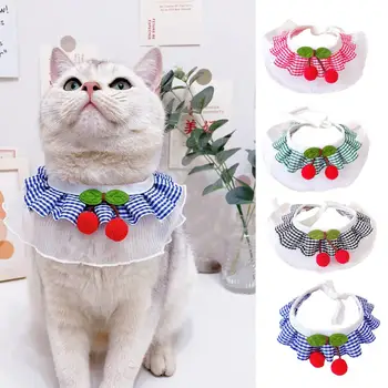Ogrlica za kućne ljubimce, startni broj, Ukrasne ogrlice za Pse, Checkered Čipkan Ukras u obliku trešnje, Podesivi ropes Kravata, Ogrlica za Mačke za Kitty