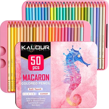 Olovke u boji pastelni boje KALOUR Macaron, Set od 50 boja, Meka jezgra za umjetnike, idealni su za crtanje odraslih i djece.