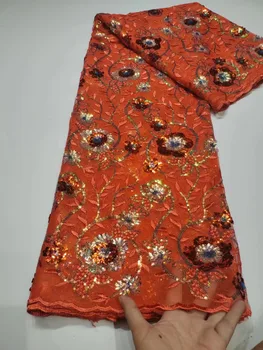 Orange cvjetne čipke tkanina s afričkim šljokicama, 5 metara tkanine, čipke, vez, francuske čipke, tkanine za vjenčanje večernja haljina