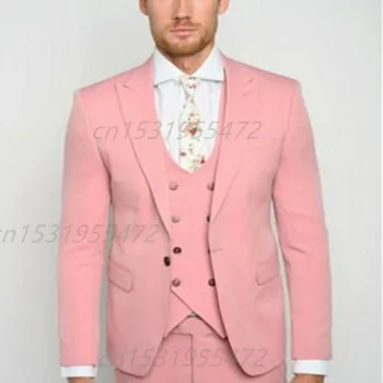 Pink vjenčanje приталенный muško odijelo, odjeća za mladoženje, smoking za večeru, blazer na jedan preklopni, hlače, odijelo Homme, prsluk od 3 predmeta