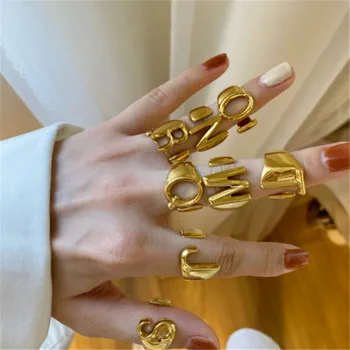 Podesivo открывающее prsten Zlatne boje sa slovima A-Z za žene, inicijali, Ime, abeceda, večernje masivni široke modni nakit jz271