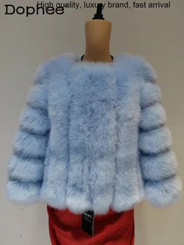 Popularna jakna s лисьей liniju, ženska jakna s okruglog izreza i dugih rukava, toplo luksuzno меховое kaput 2023, nova zimska odjeća
