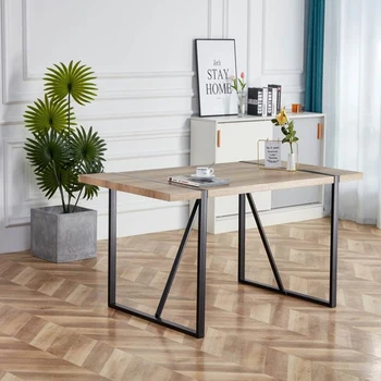 Pravokutni drveni stol sa sudopera od umjetnog debelog drveta i crnim metalnim nogama za kuhinjom, blagovaonicom i dnevnim boravkom