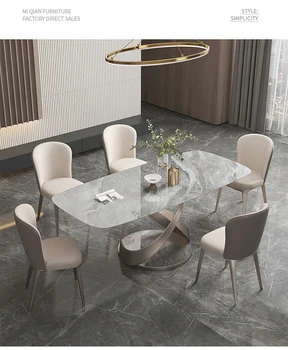 Pravokutni kreativni dizajnerski stol i stolica, kombinacija svijetle kamena ploča, moderan, jednostavan jednostavan luksuzni mrežica crvena visoke klase