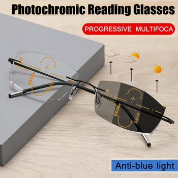 Prijelazne Photochromic Progresivne Naočale za čitanje rimless Bliskog i dalekog akcije dvostruke namjene, многофокусные Naočale sa zoom Protiv Plave svjetlosti