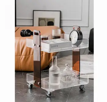 Prozirni modni fin Приставной stol za dom, Putujuća kolica za dnevni boravak, akril jednostavan stolić na kotačima