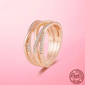Prsten od zlata, srebra 925 sterling, pjenušava i polirani linije, prstenje za žene, svadbene dekoracije za zaruka, sa pozlatom