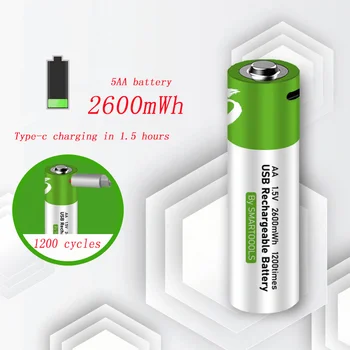punjiva baterija aa 1,5 v 2600mWh litij baterija podržava direktno punjenje linije TYPE-C pilas recargables aa bateria lithium