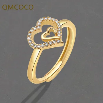 QMCOCO/ novi modni angažman prstenovi za žene s geometrijskim privjescima u obliku srca za djevojčice, nakit ručne izrade, večernje uređenje za svaki dan