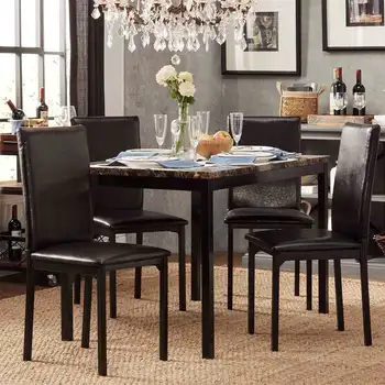 Radna ploča od umjetnog mramora, crna metalik casual blagovaonom set od 5 predmeta, elegantan i jednostavan za sastavljanje obiteljskog stola u stanu