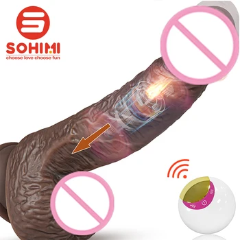 Realno Dildo Sohimi za Žene, 22 cm, Silikonski Veliki Dildo, Vibrator za G-Točke s Funkcijom Grijanja, Seks-Igračka, Rotirajući na 360 ° Krunica