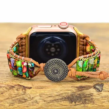Remen je ručni rad za Apple Watch 8 Band u boemskom stilu, narukvica s kamenim переплетением za iWatch 3/4/5/6/SE/7, 40 mm 44 mm, Kaiš za sat