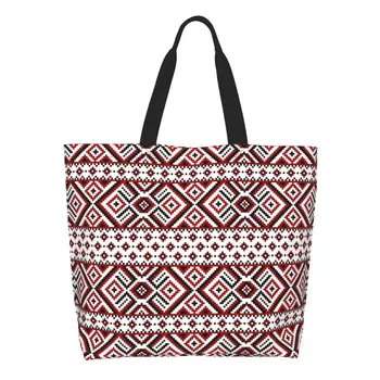Reusable ukrajinski crveno-crna torba za kupovinu, холщовая torba-тоут, periva vrećica za kupovinu u boemskom stilu