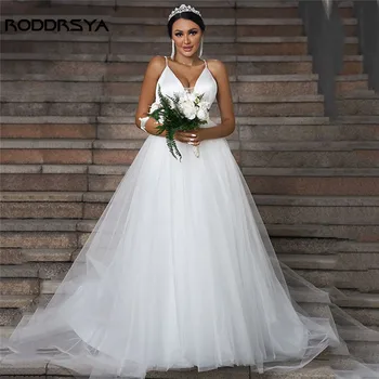 RODDRSYA Elegantne vjenčanice trapeznog oblika s V-neck, 2023, čipke i vjenčanice princeze na trake dužine do poda, šivani po mjeri