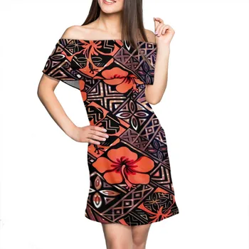 Seksi Haljinu dužine do koljena s otvorenim ramenima u stilu retro s po cijeloj površini iskonske šume u stilu havajski plemena, donje klupski maksi haljina za zabave
