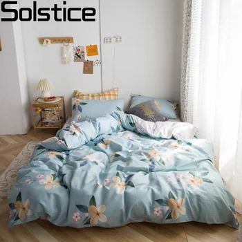 Set posteljine od čistog pamuka sa Moderan Cvijet uključuje Listu, Deka, jastučnica, posteljina za spavaće sobe s dva kreveta veličine 