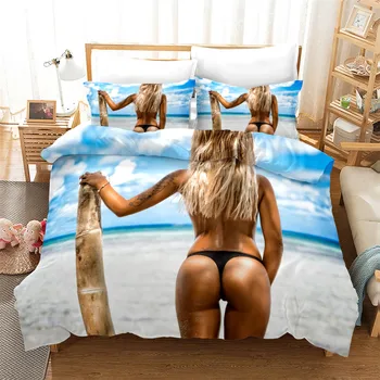 Set posteljine u stilu bikini s 3D brojkama, deka + jastučnica, popularni stil, 2/3 kom.(Bez obloge i ručnici) set posteljine queen