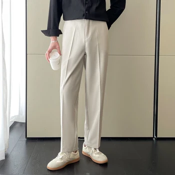 Siva абрикосово-crne hlače za kostim, muški oblikovana modni socijalne muške hlače, korejski svakodnevne izravne hlače, muške office službeni hlače