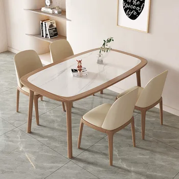 Skandinavski blagovaona stol i stolice od punog drveta + kamena ploča, moderan pravokutni stol, минималистичная namještaj 140*80*76 cm, prodaja
